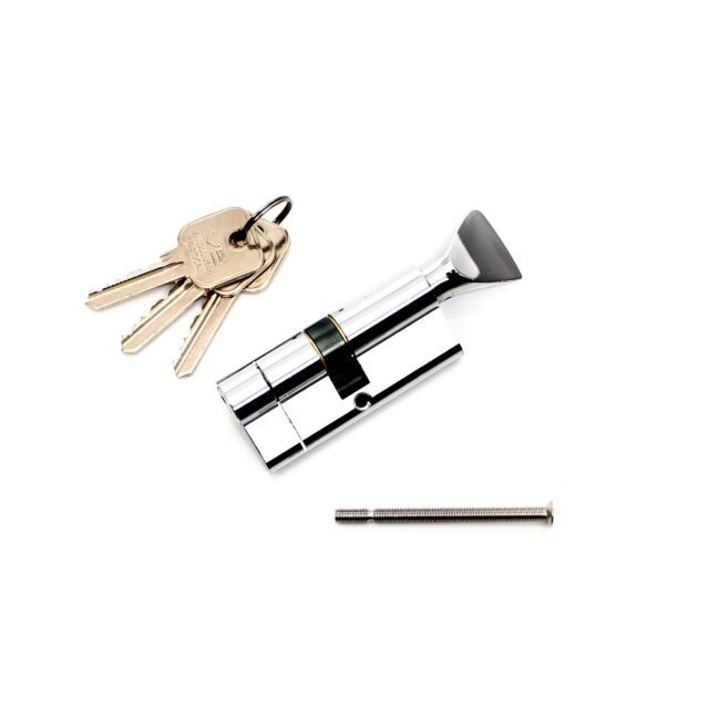 Polished Chrome 5 Pin Euro Cylinder and Turn 70mm - Thumb Lock